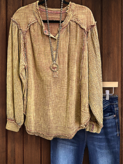 Casual Texture Raw Edge Detail Top